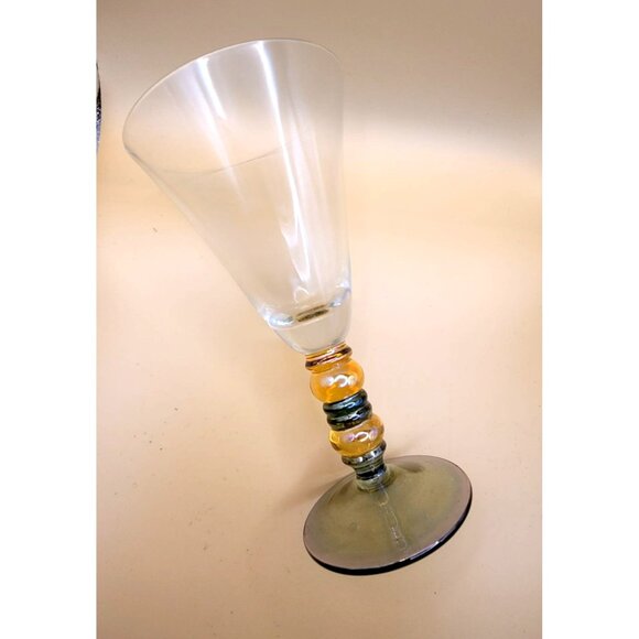 Set Of 4 Handblown Wine or Water Glasses Goblets Multicolor Beaded Stems dh900 - Picture 9 of 9